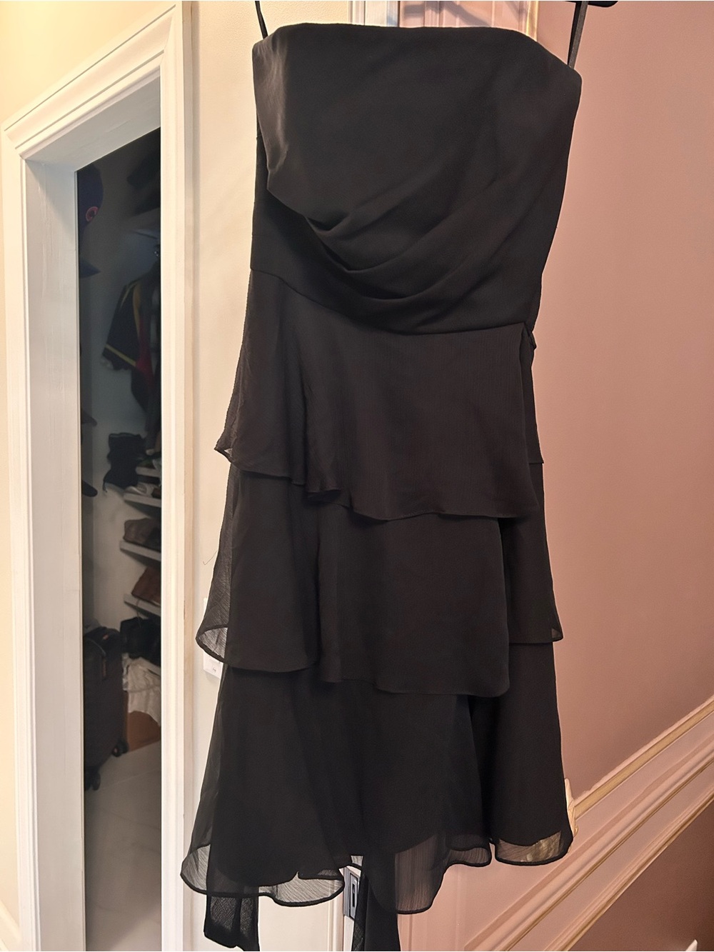 White House Black Market Black Strapless Tiered Cocktail Dress